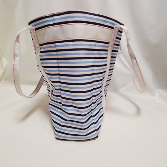 Estee Lauder Medium Tote Bag Stripe Blue White Navy Lined Pink Polyester Canvas - Picture 2 of 10
